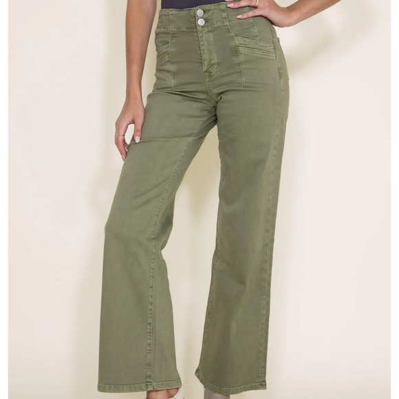 Mica Denim - Mica High-Rise Olive Wide-Leg Jeans